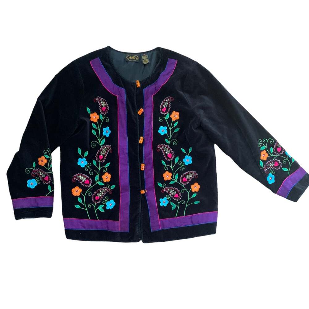 Allure vintage blazer woman’s size medium velvet bright color embroidery